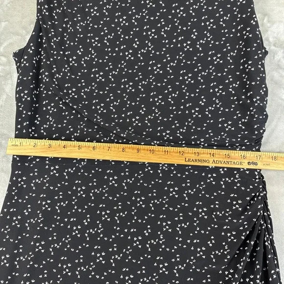 Lauren Ralph Lauren Cocktail Dress Women's 16‎ Black White Pattern Ruched (1283) - Picture 10 of 12